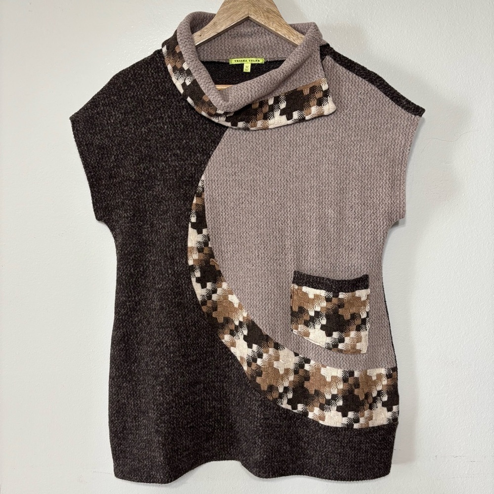 Trisha Tyler Houndstooth Short Sleeve Sweater Top Size M